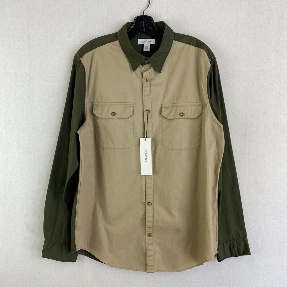 CALVIN KLEIN Khaki Green Button Down NWT